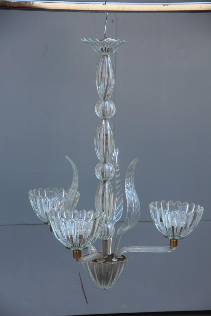 Round Midcentury Italian Chandelier Murano Glass Brass Parts 1950s Barovier For Sale 7