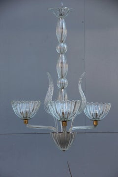 Round Midcentury Italian Chandelier Murano Glass Brass Parts 1950s Barovier