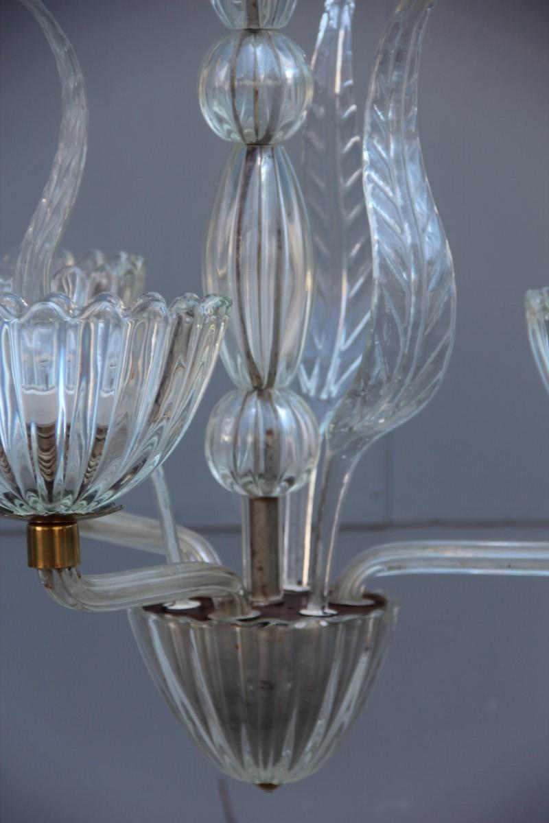Lustre rond italien du milieu du siècle dernier en verre de Murano avec parties en laiton Barovier, années 1950 Bon état - En vente à Palermo, Sicily