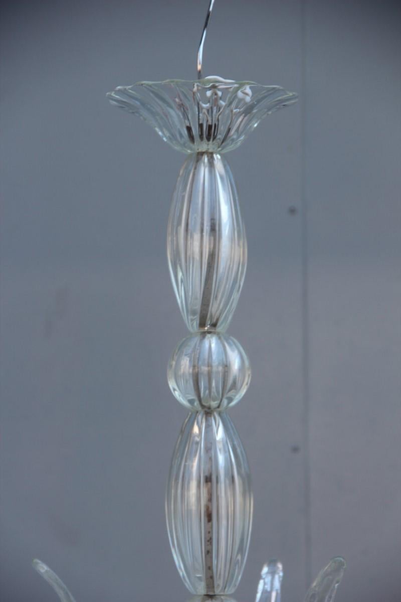 Mid-Century Modern Round Midcentury Italian Chandelier Murano Glass Brass Parts 1950s Barovier For Sale