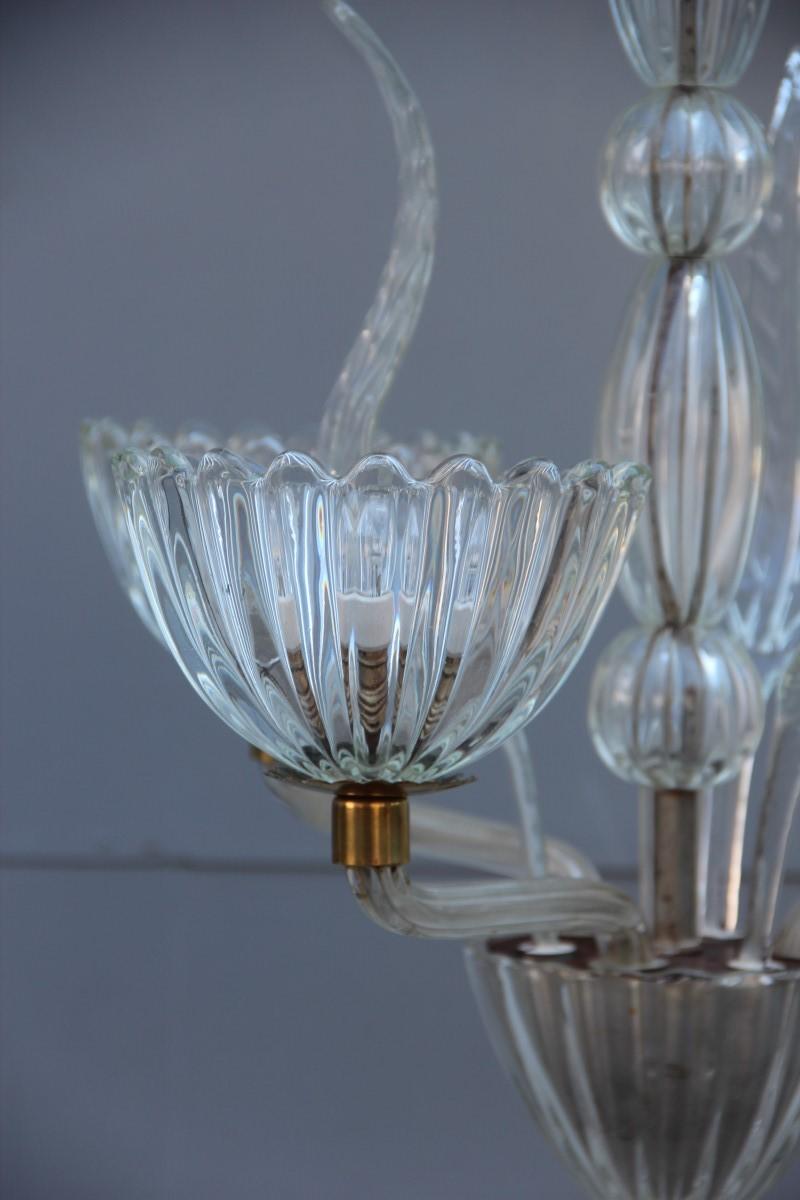 European Round Midcentury Italian Chandelier Murano Glass Brass Parts 1950s Barovier For Sale