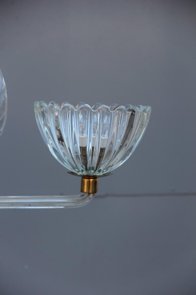 Lustre rond italien du milieu du siècle dernier en verre de Murano avec parties en laiton Barovier, années 1950 en vente 1