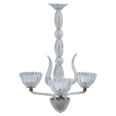 Round Midcentury Italian Chandelier Murano Glass Brass Parts 1950s Barovier