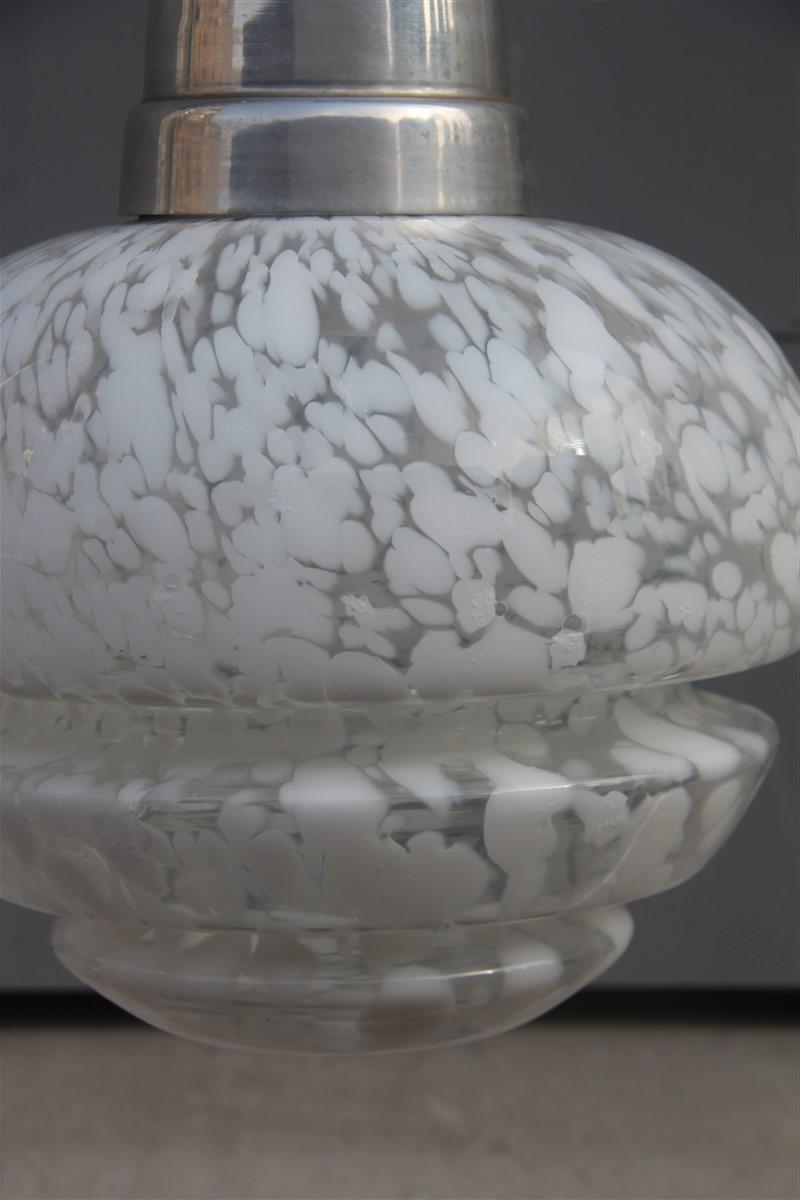 Round Midcentury Italian Design Chandelier Aluminum Murano White Glass, 1960 For Sale 2