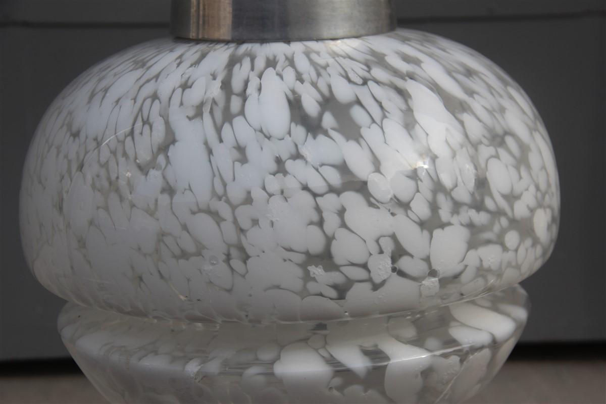 Round Midcentury Italian Design Chandelier Aluminum Murano White Glass, 1960 For Sale 4