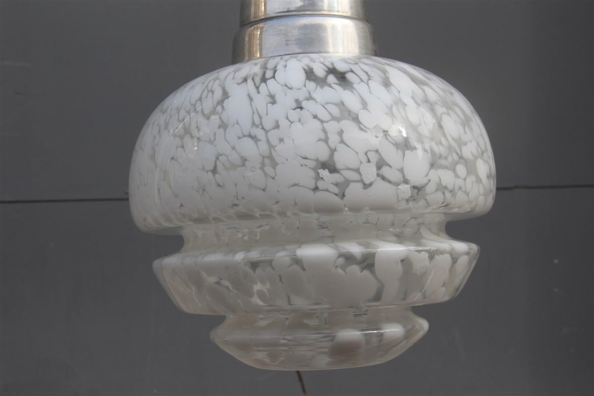 Round Midcentury Italian Design Chandelier Aluminum Murano White Glass, 1960 For Sale 5