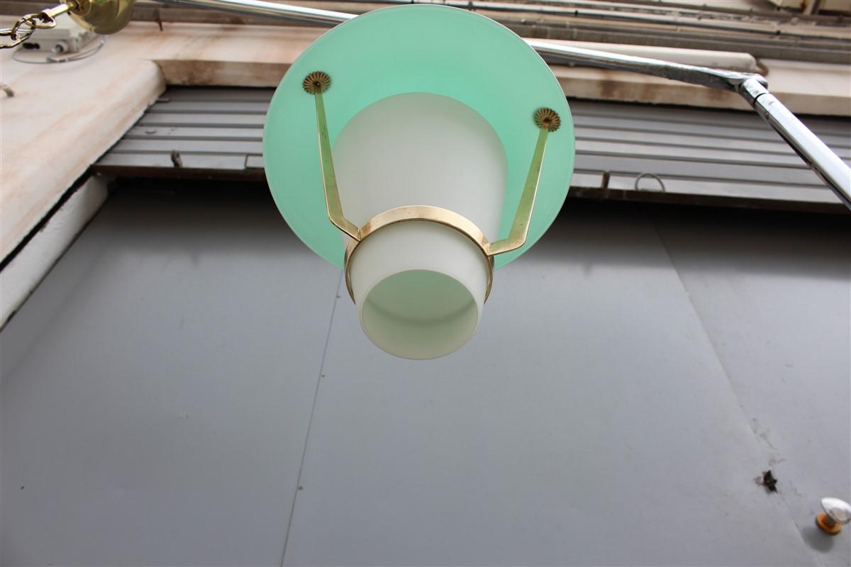 Round Midcentury Italian Design Lantern Green Gold Brass Glass White In Good Condition For Sale In Palermo, Sicily