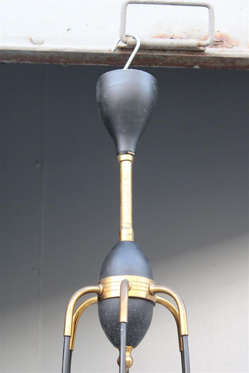 Round Mid-century Italian Stilnovo Chandelier Brass and White Murano Glass 1950 For Sale 7