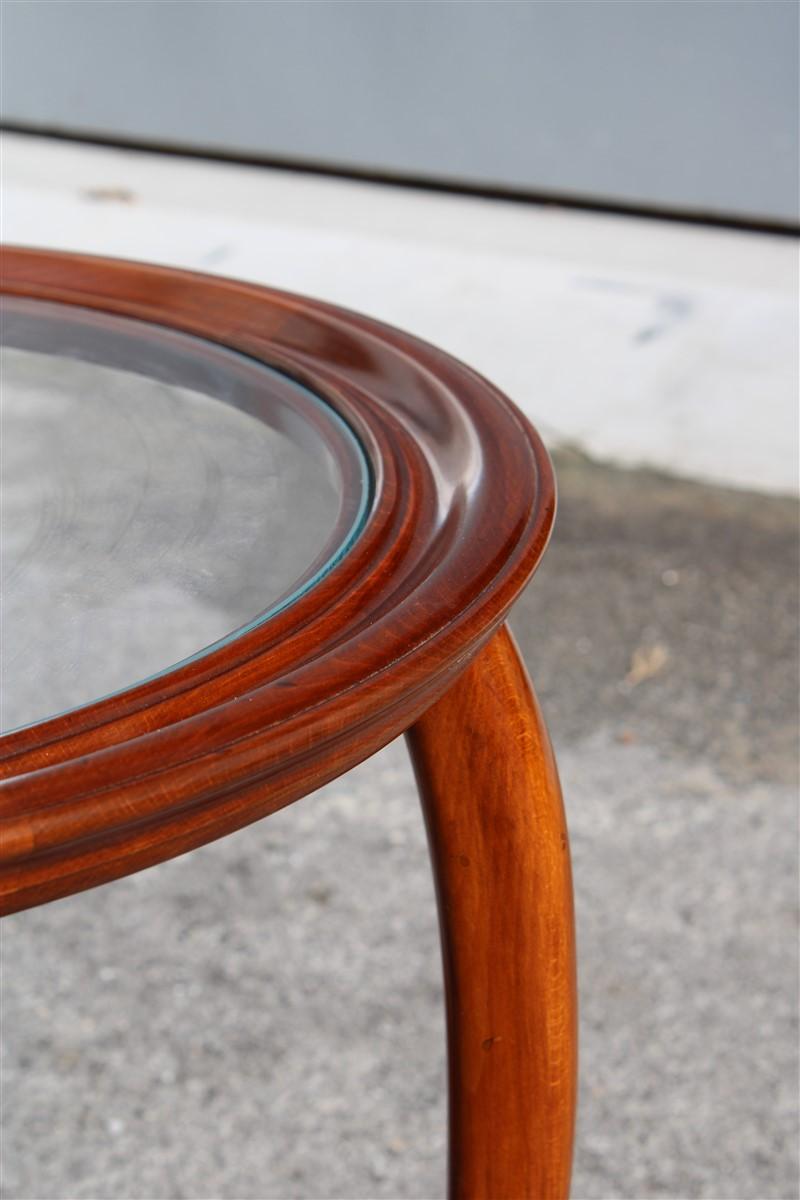 Mid-20th Century Round Midcentury Italian Table Coffee Cherrywood Glass Top Cuved Wood For Sale