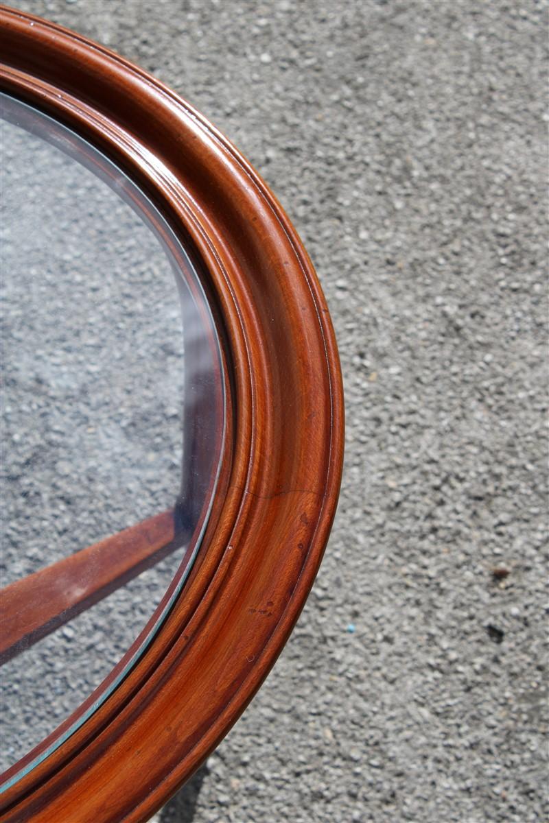 Round Midcentury Italian Table Coffee Cherrywood Glass Top Cuved Wood For Sale 3