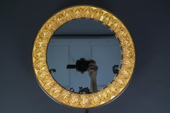 Round Mid-Century Modern Backlit Metal Wall Mirror with Crystal Glass Flowers