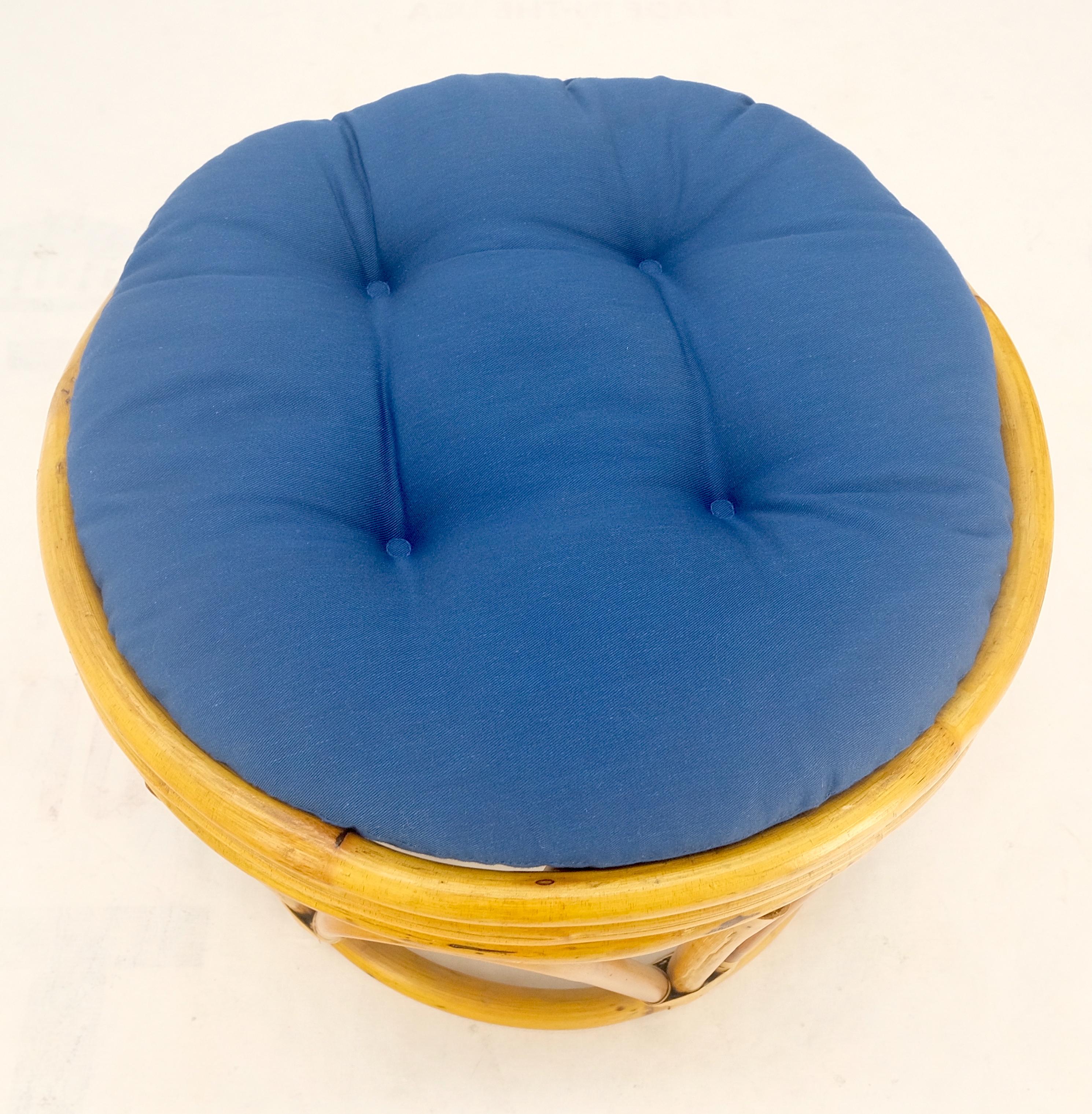 Mid-Century Modern Round Mid Century Modern  Blue Upholstery Ottoman Foot Stool Bench Pouf MINT! For Sale