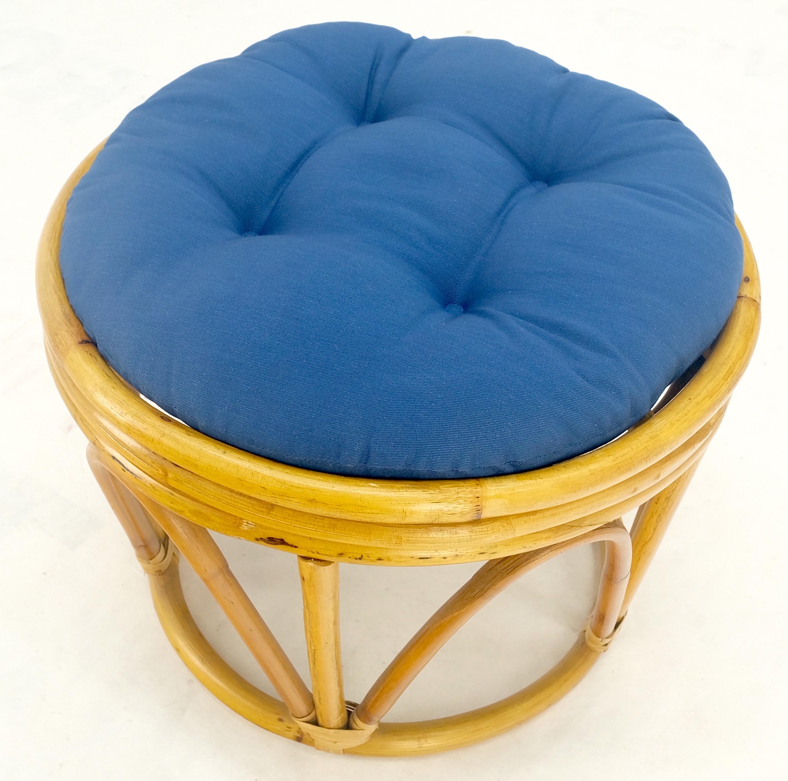 20th Century Round Mid Century Modern  Blue Upholstery Ottoman Foot Stool Bench Pouf MINT! For Sale