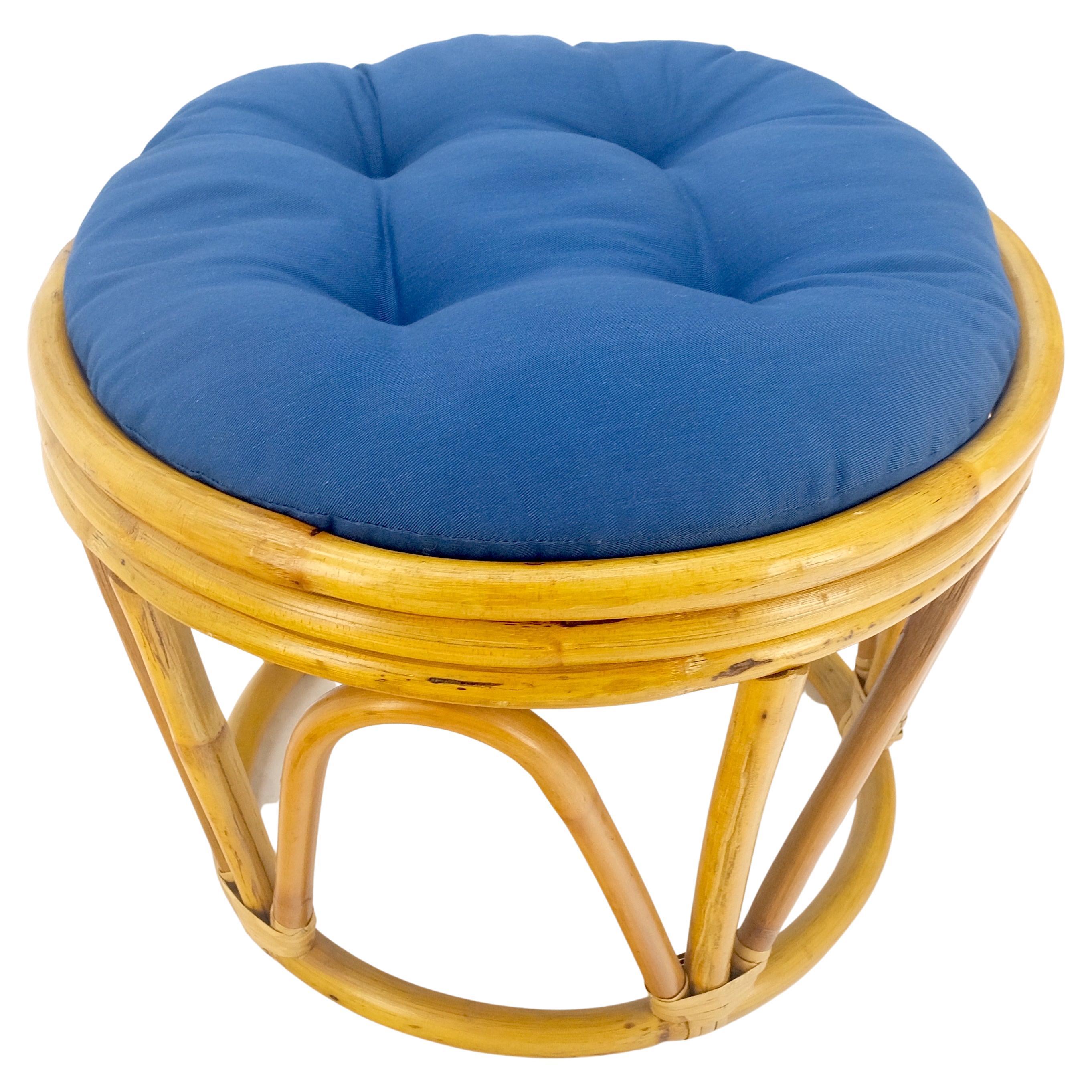Round Mid Century Modern  Blue Upholstery Ottoman Foot Stool Bench Pouf MINT! For Sale