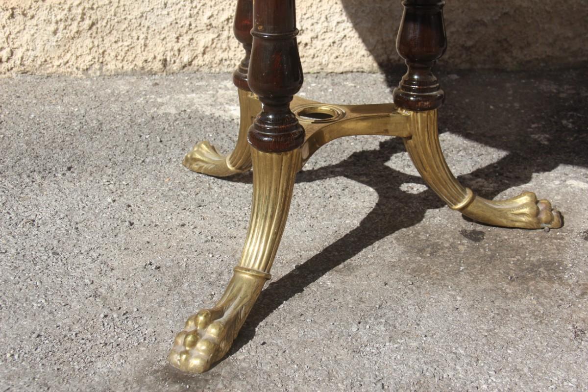 Round Mid-Century Modern Italian Dining Room Table Mahogany Brass Lion's Foot For Sale 9
