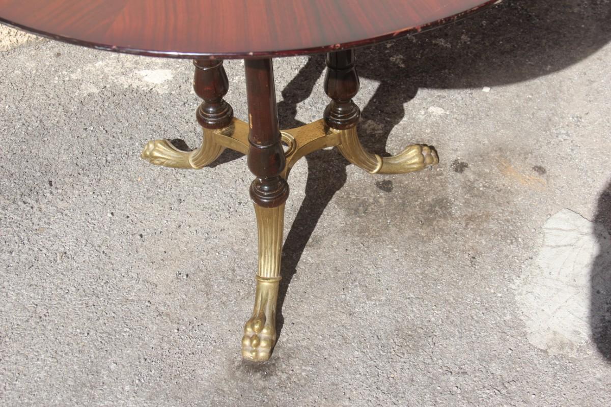 Round Mid-Century Modern Italian Dining Room Table Mahogany Brass Lion's Foot For Sale 10