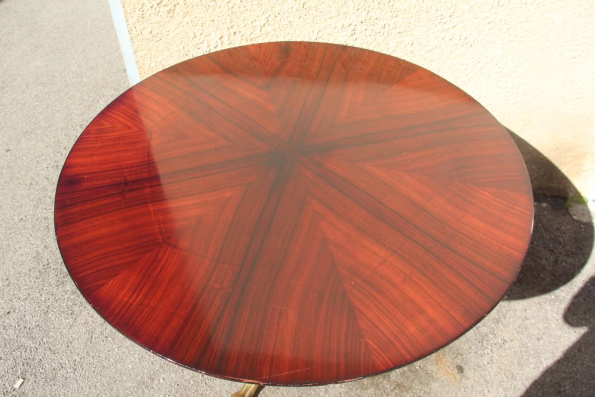 Round Mid-Century Modern Italian Dining Room Table Mahogany Brass Lion's Foot In Good Condition For Sale In Palermo, Sicily