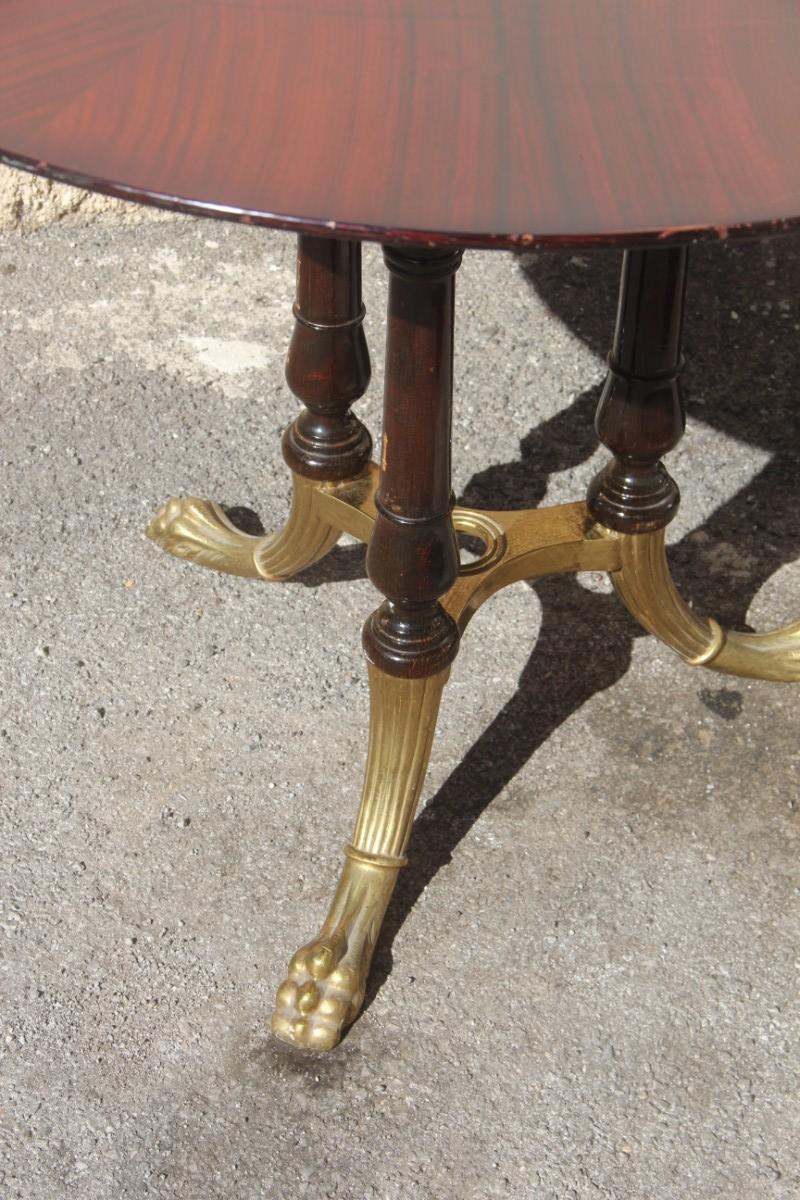 Mid-20th Century Round Mid-Century Modern Italian Dining Room Table Mahogany Brass Lion's Foot For Sale