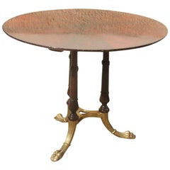 Vintage Round Mid-Century Modern Italian Dining Room Table Mahogany Brass Lion's Foot