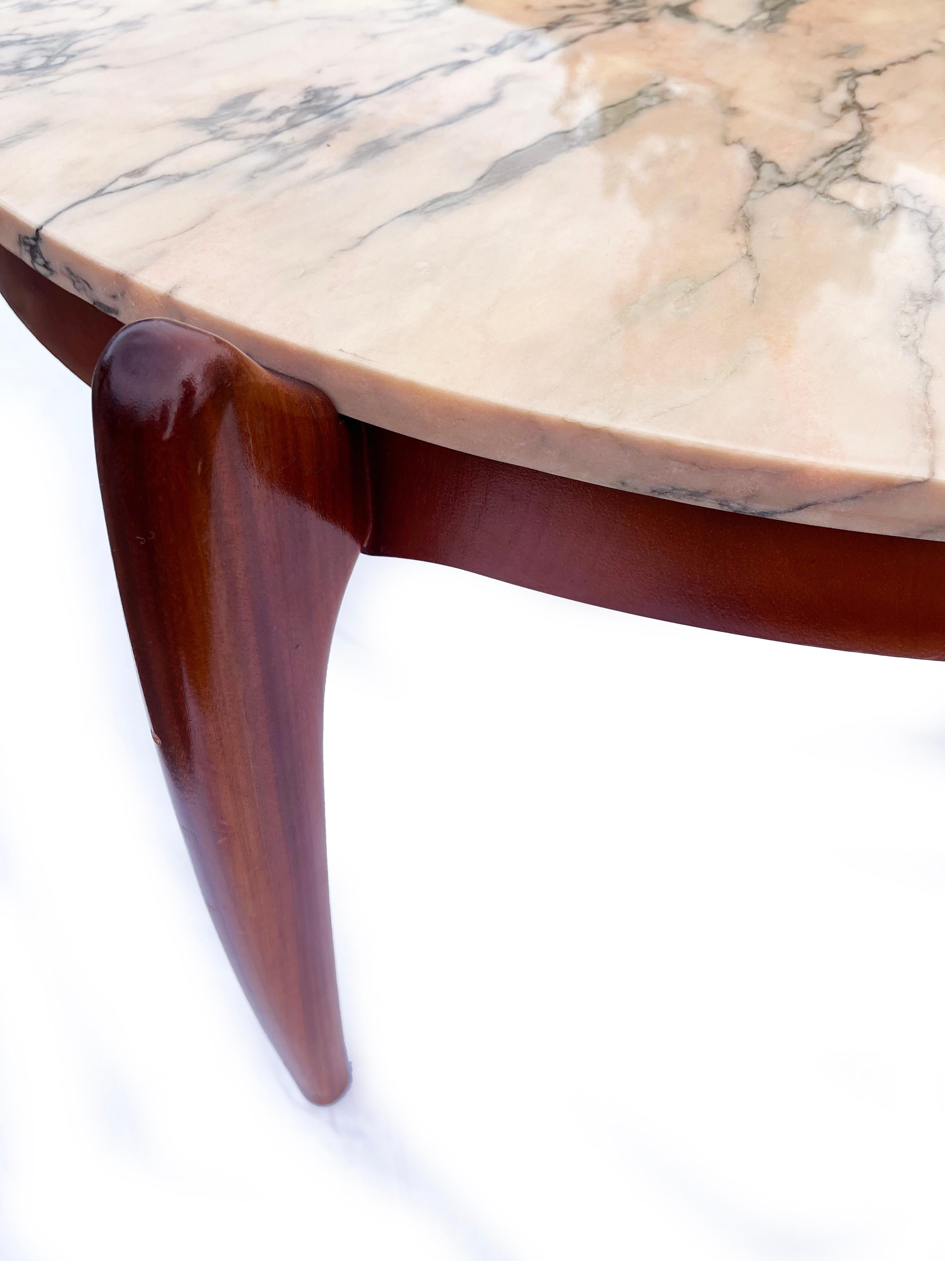 Round Mid-Century Modern Pink Marble Coffee Table, Porto Rosé, 1960s Germany For Sale 3