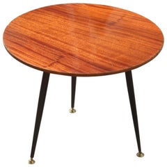 Round Mid-Century Modern Table Coffee Italian Design Iron Brass Mahogany 1950