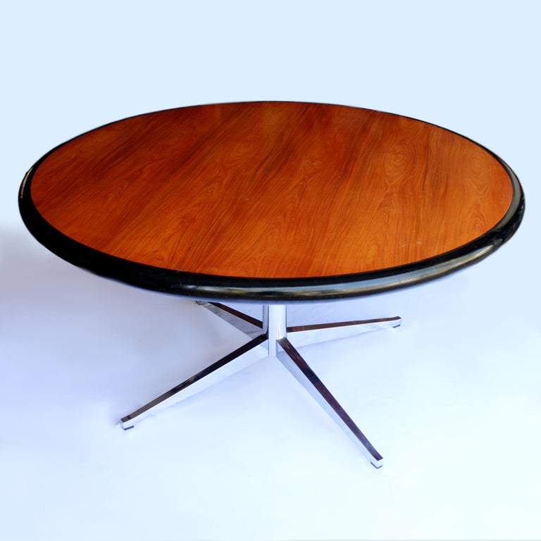 Round Mid Century Modern Teak And Chrome Dining Table By Florence Knoll For At 1stdibs - Round Chrome Table