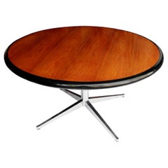 Round Mid-Century Modern Teak & Chrome Dining Table by Florence Knoll