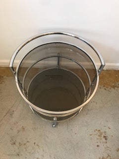 Italian 1970's Postmodern Swiveling Bar Cart in Chrome and Smoked Glass