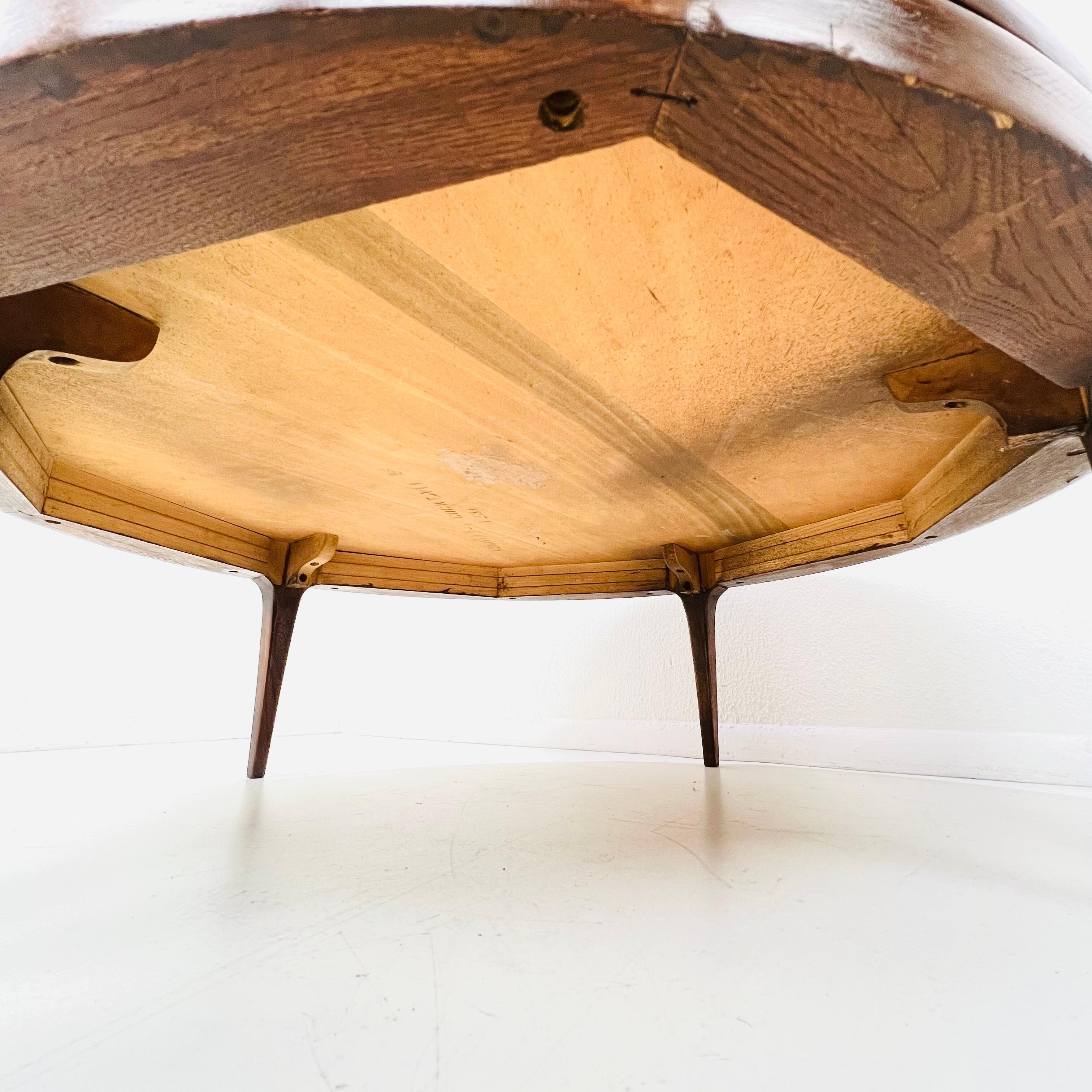Round Mid Century Modern Walnut Coffee Table For Sale 12