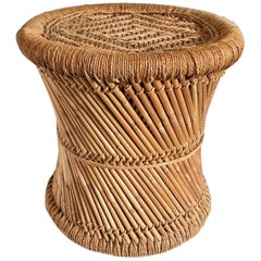 Round Mid-Century Modern Woven Rush Stool