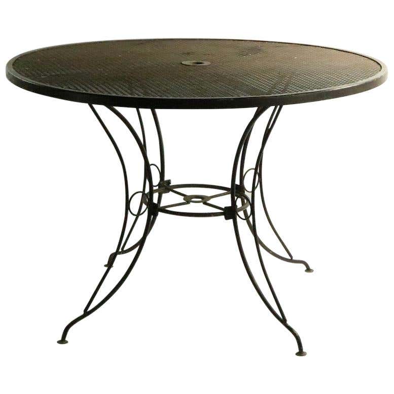 Stylish Round Wrought Iron and Metal Mesh Garden Patio Table by Woodard ...