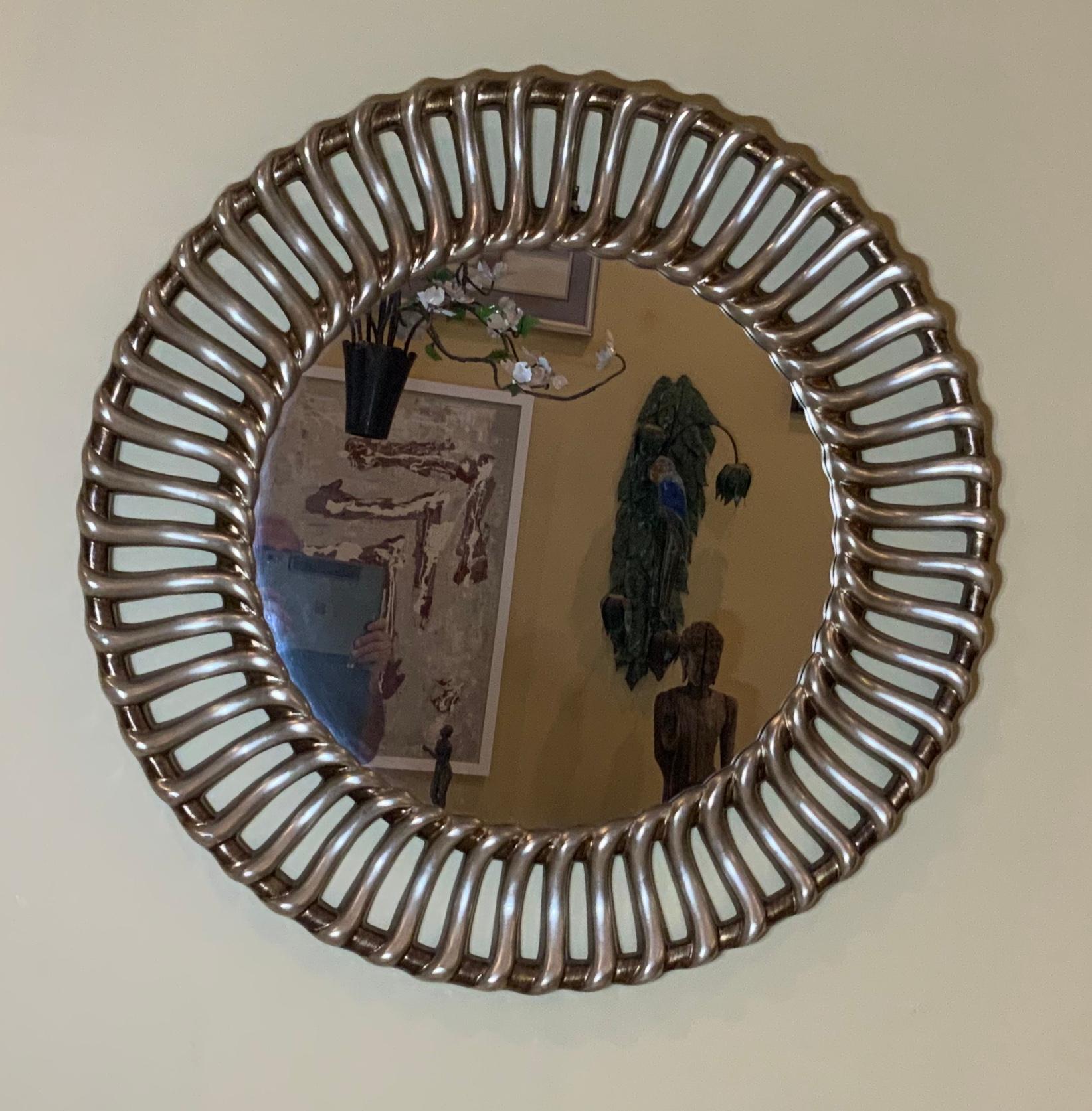 Round Midcentury Silver Gilded Mirror 4