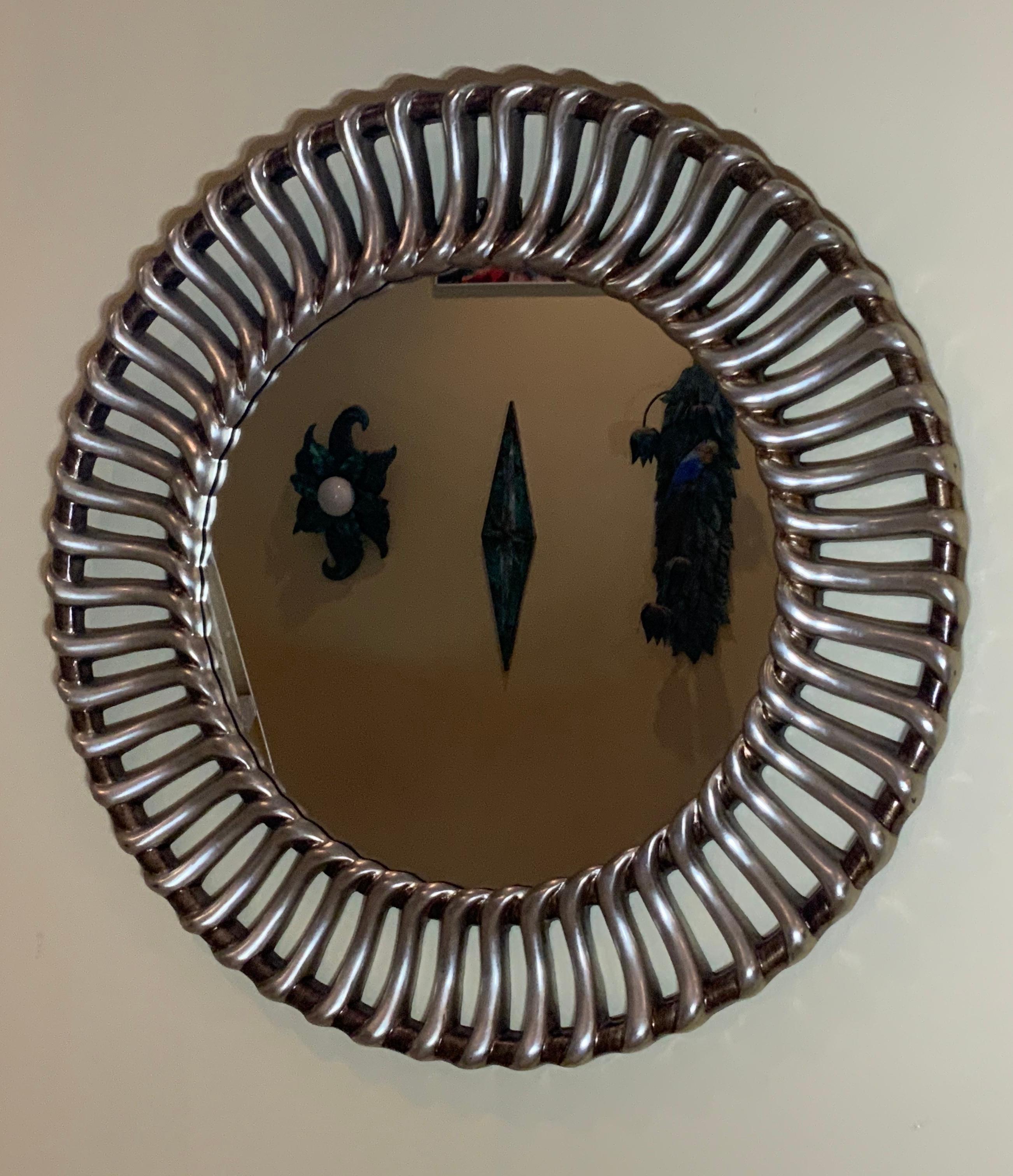 20th Century Round Midcentury Silver Gilded Mirror