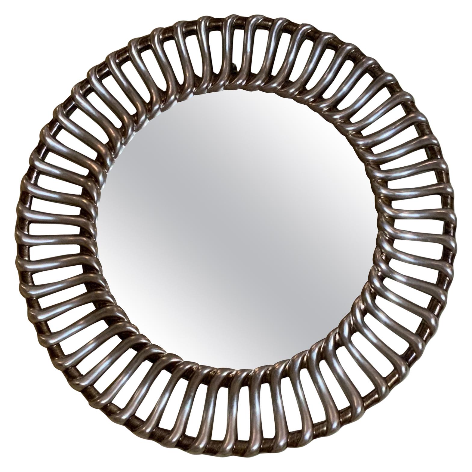 Round Midcentury Silver Gilded Mirror