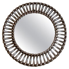 Vintage Round Midcentury Silver Gilded Mirror