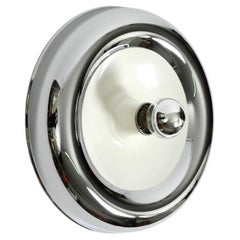Round Mid Century Space Age metal chrome ceiling or wall lamp from Italy