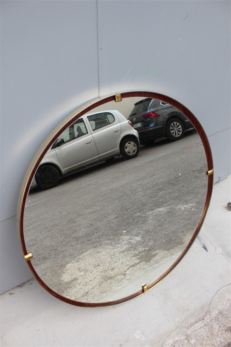 Round Midcentury Wall Mirror Minimalist Italian Design Ettore Sottsass Style In Good Condition In Palermo, Sicily