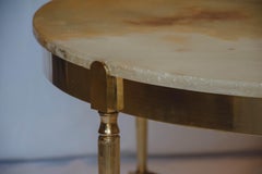 Round Midcentury Brass Coffee Table with Onyx Top