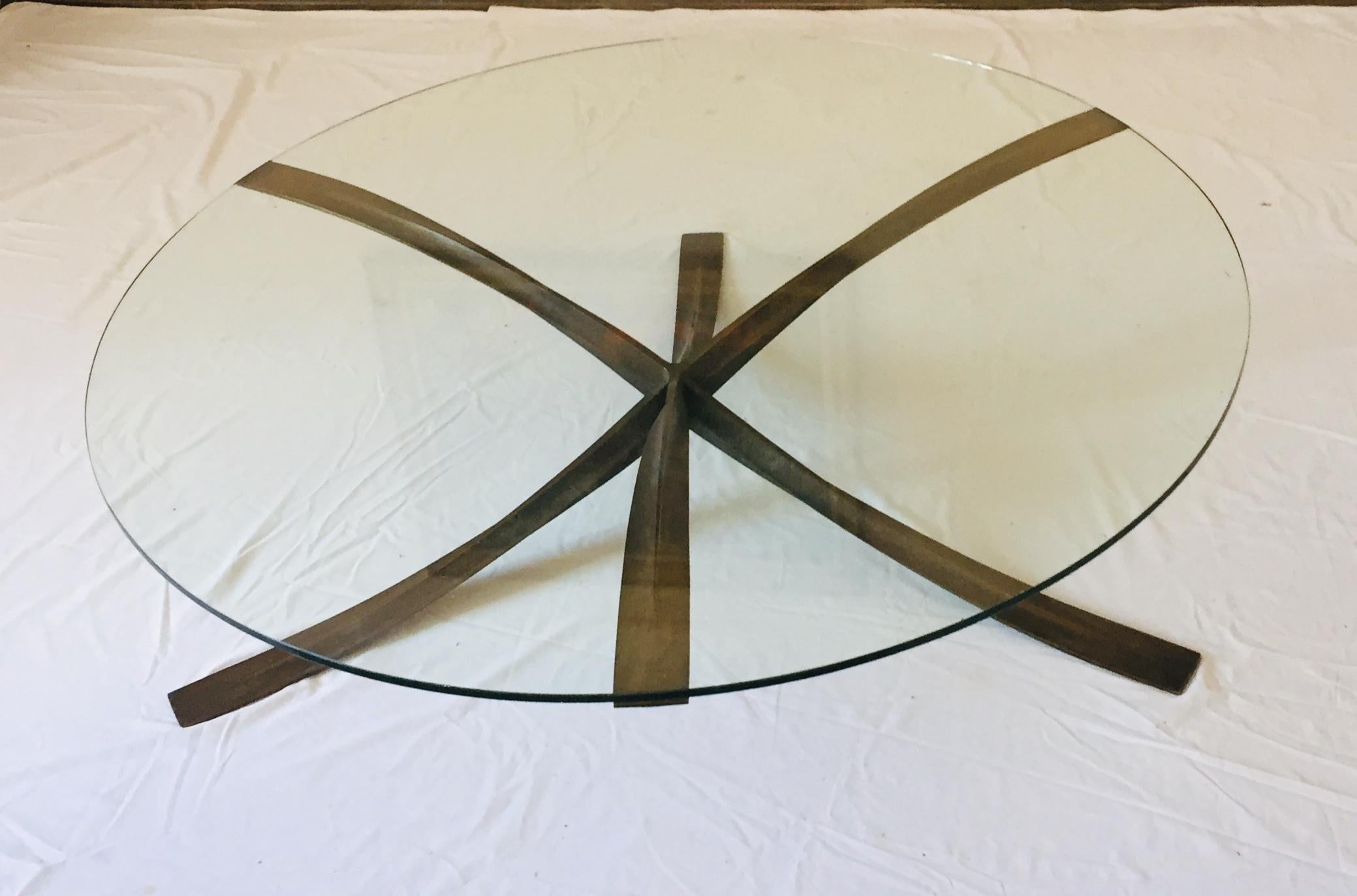 Round Midcentury Coffee Table Cast Bronze by French Architect Michel Mangematin For Sale 9