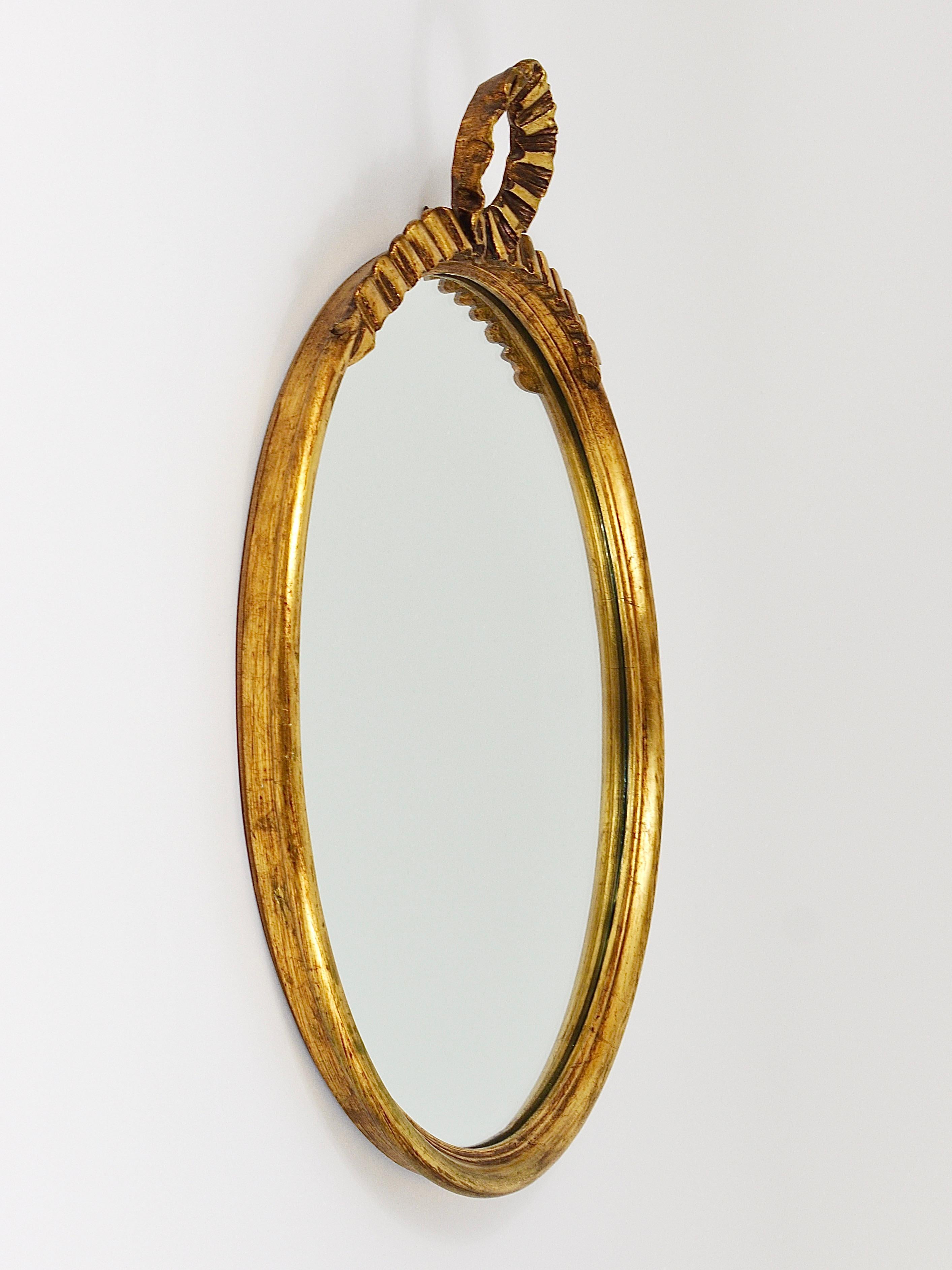 Round Midcentury Gilt Wood Wall Mirror, C. Allodi & G. Subelli, Italy, 1950s For Sale 3