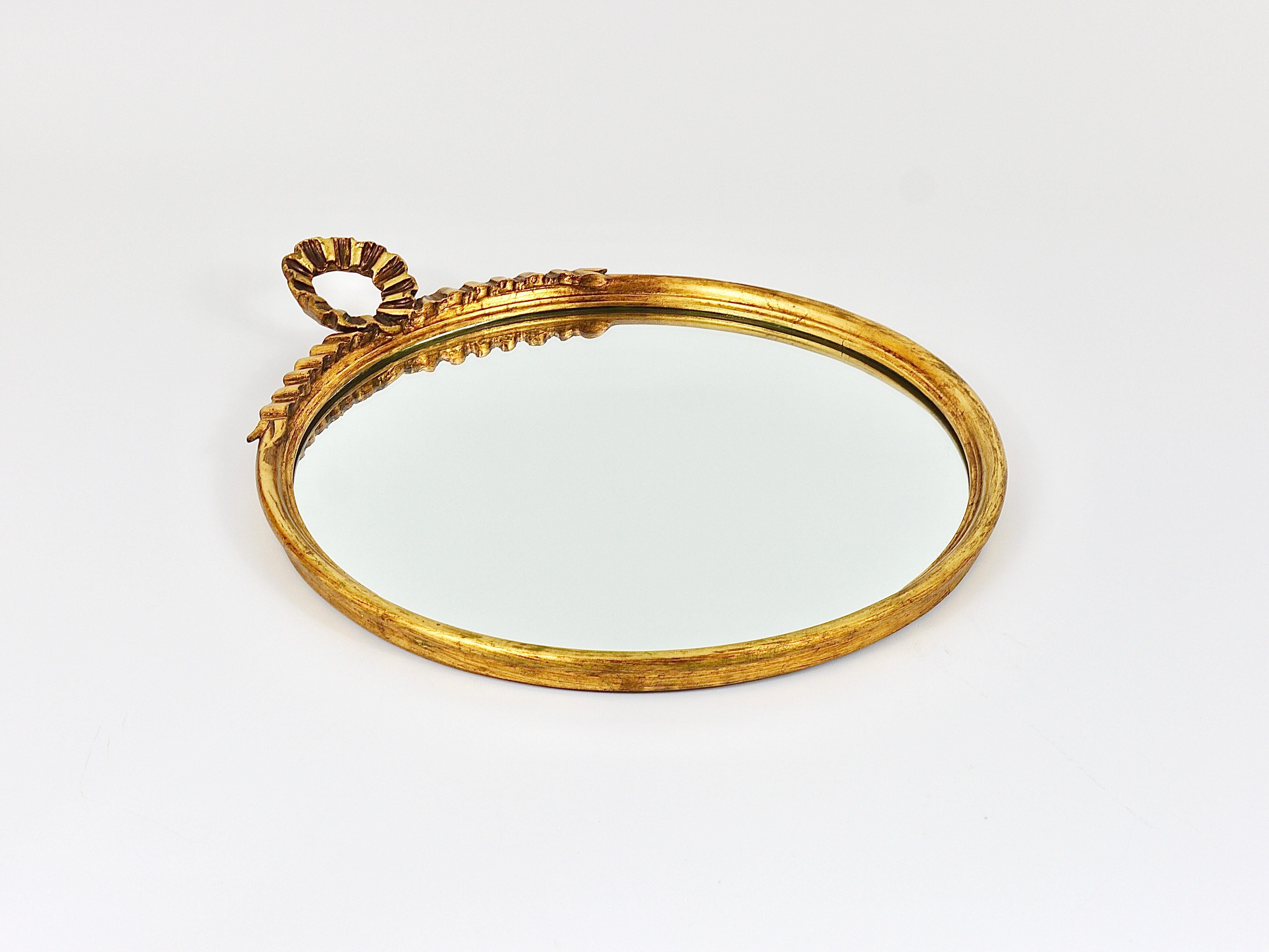 Round Midcentury Gilt Wood Wall Mirror, C. Allodi & G. Subelli, Italy, 1950s For Sale 5
