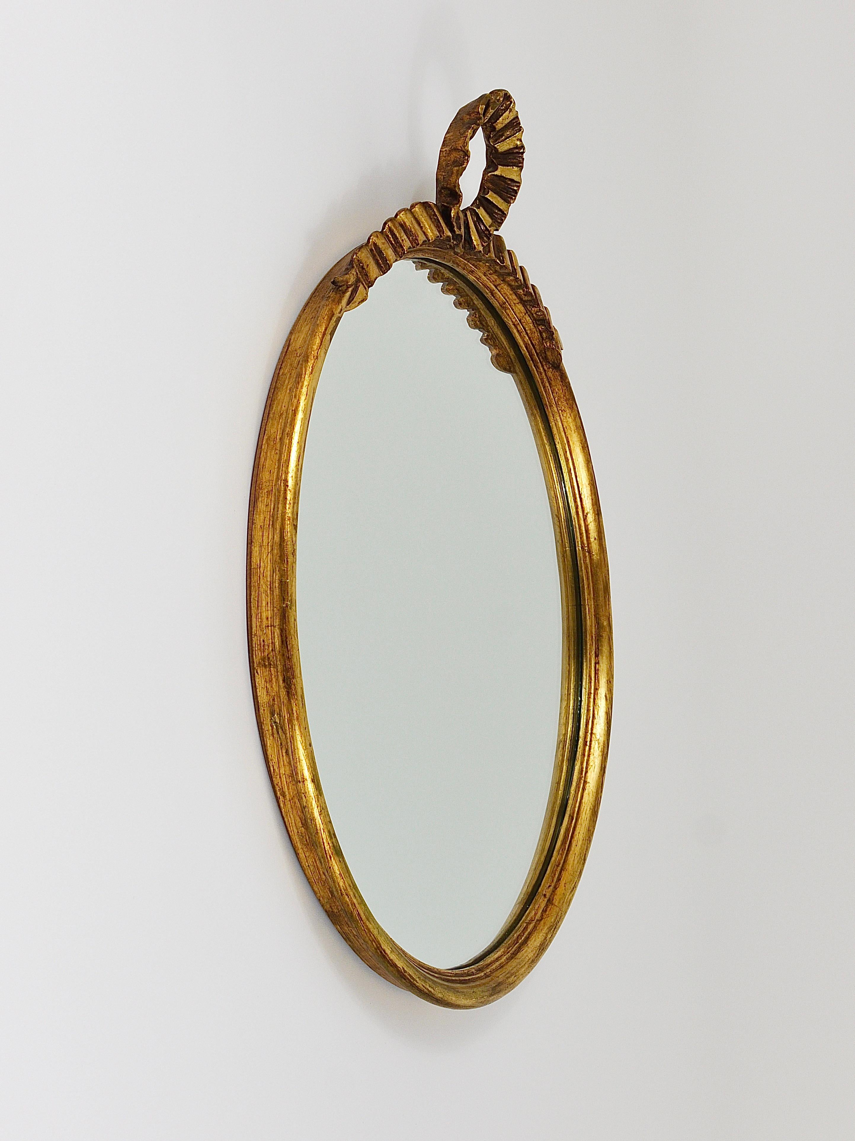 Round Midcentury Gilt Wood Wall Mirror, C. Allodi & G. Subelli, Italy, 1950s For Sale 6