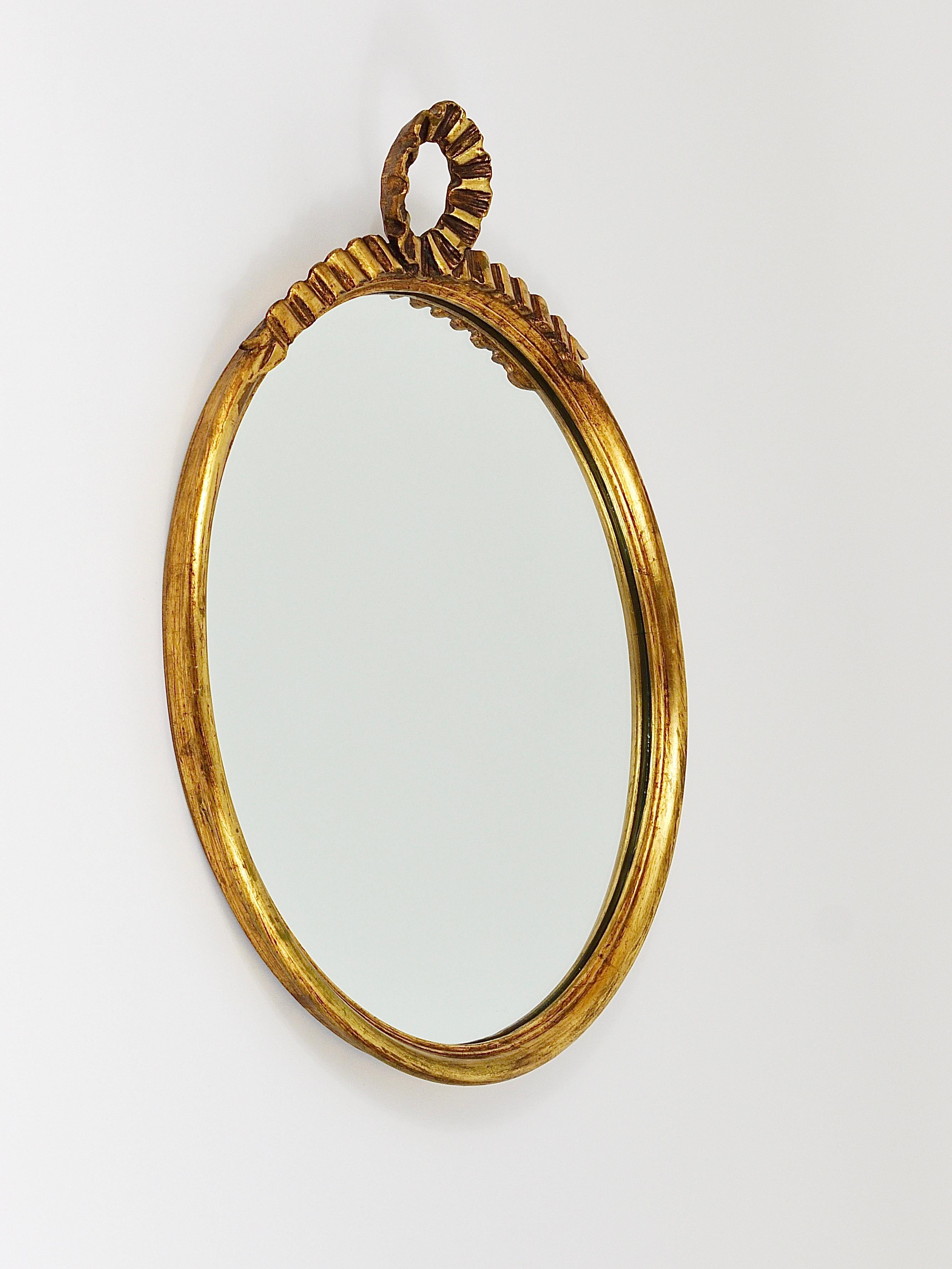 Round Midcentury Gilt Wood Wall Mirror, C. Allodi & G. Subelli, Italy, 1950s For Sale 8