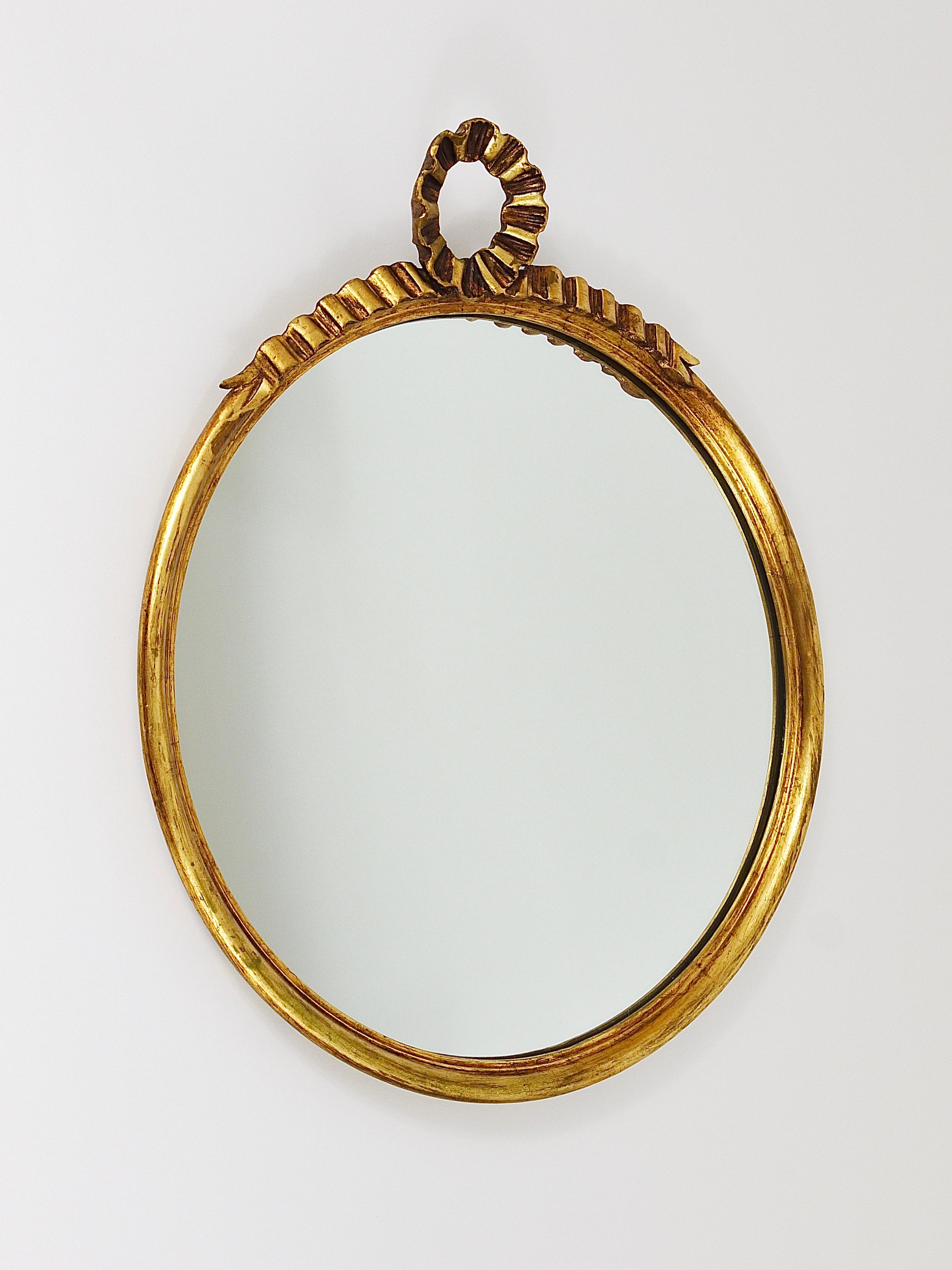 Round Midcentury Gilt Wood Wall Mirror, C. Allodi & G. Subelli, Italy, 1950s For Sale 9