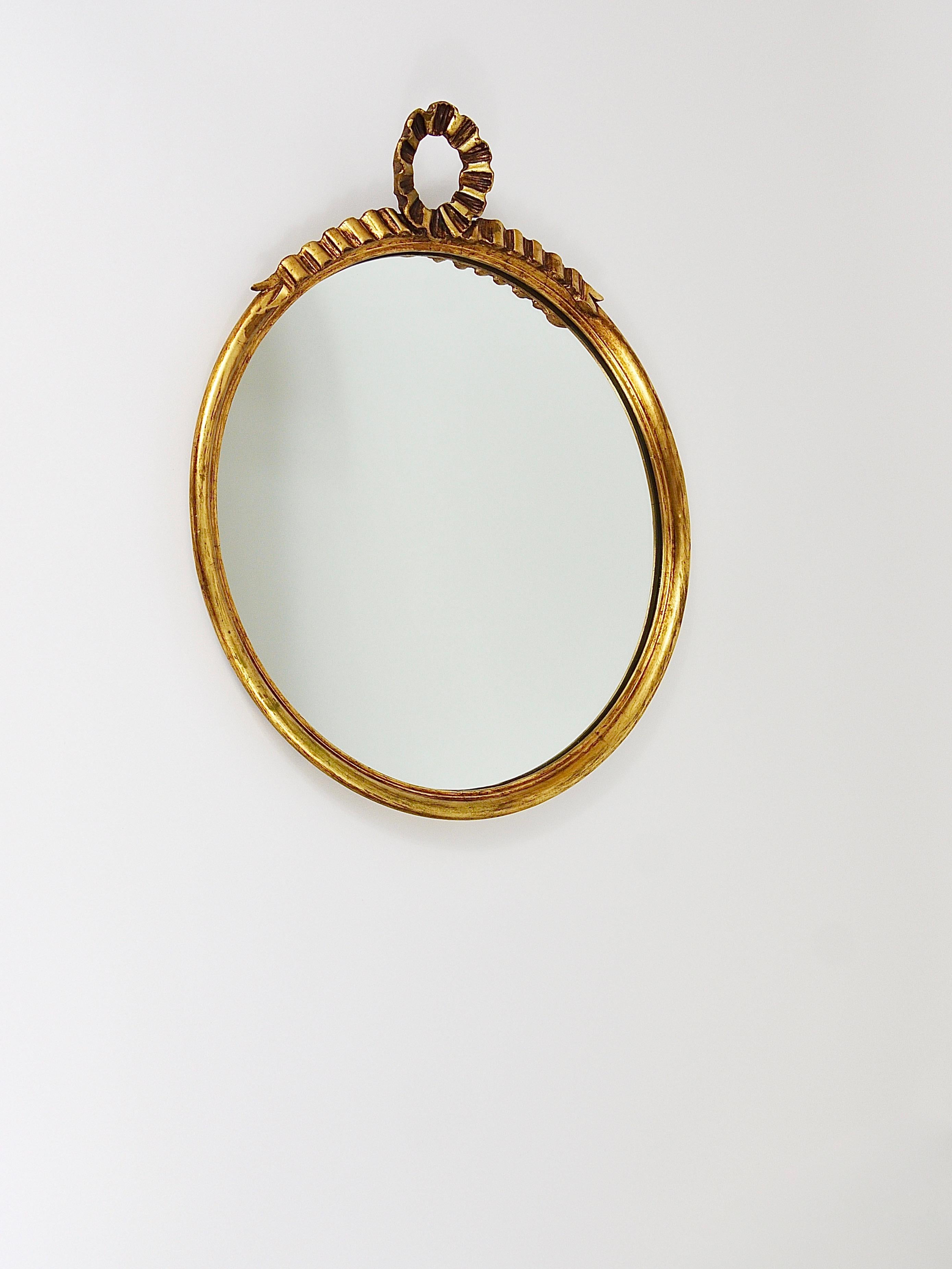 Round Midcentury Gilt Wood Wall Mirror, C. Allodi & G. Subelli, Italy, 1950s For Sale 10