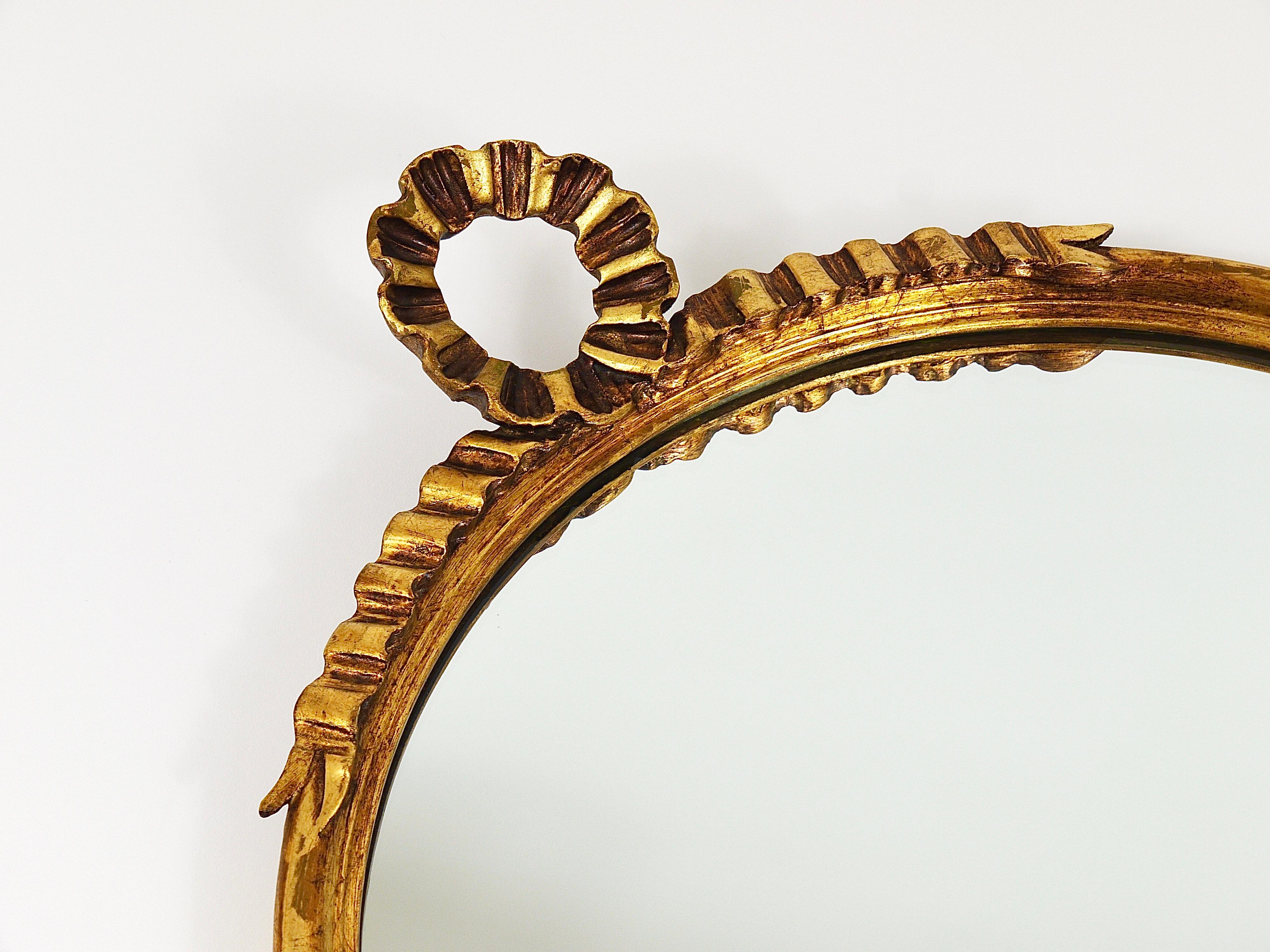 Round Midcentury Gilt Wood Wall Mirror, C. Allodi & G. Subelli, Italy, 1950s For Sale 11