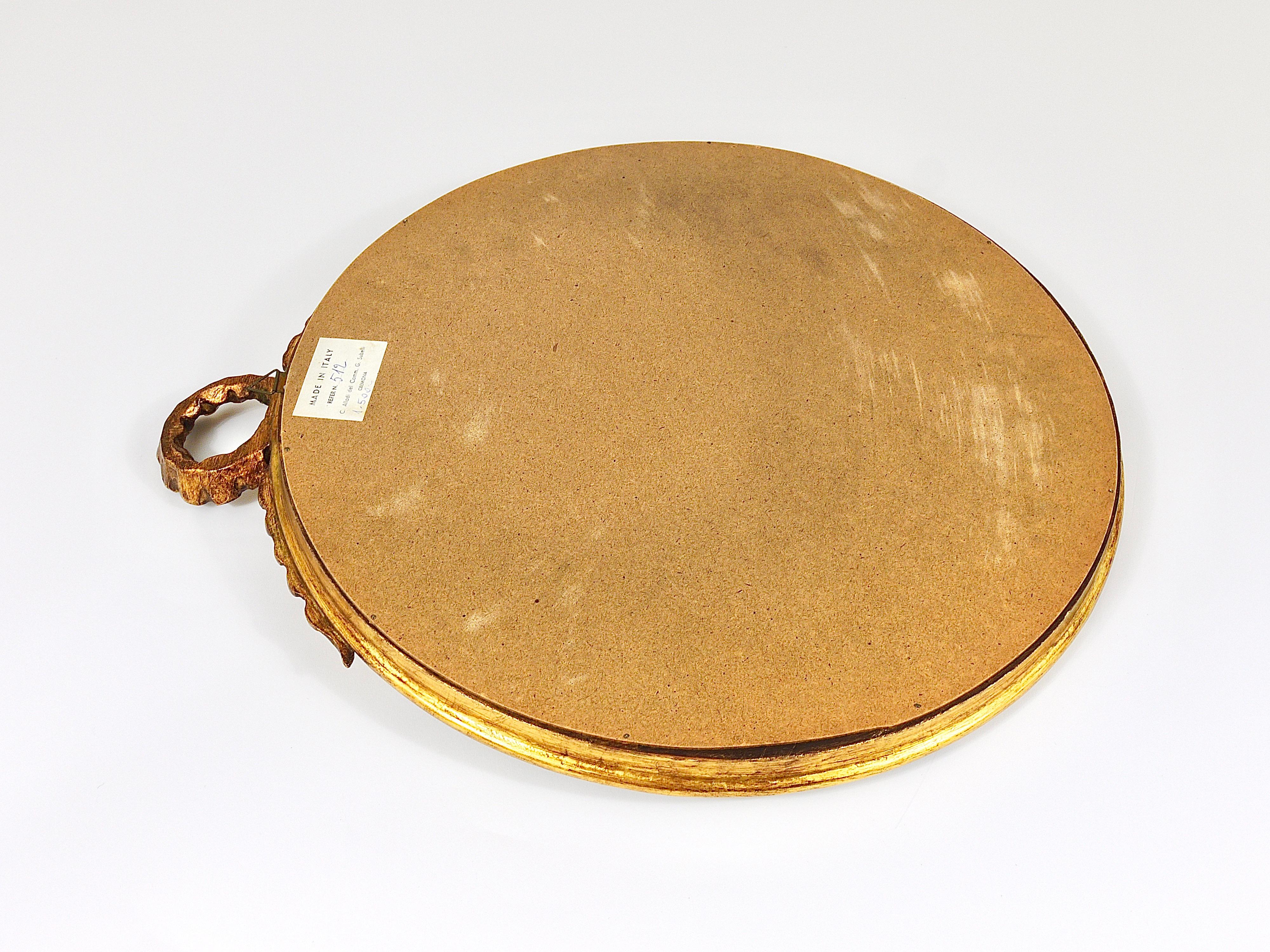Round Midcentury Gilt Wood Wall Mirror, C. Allodi & G. Subelli, Italy, 1950s For Sale 12