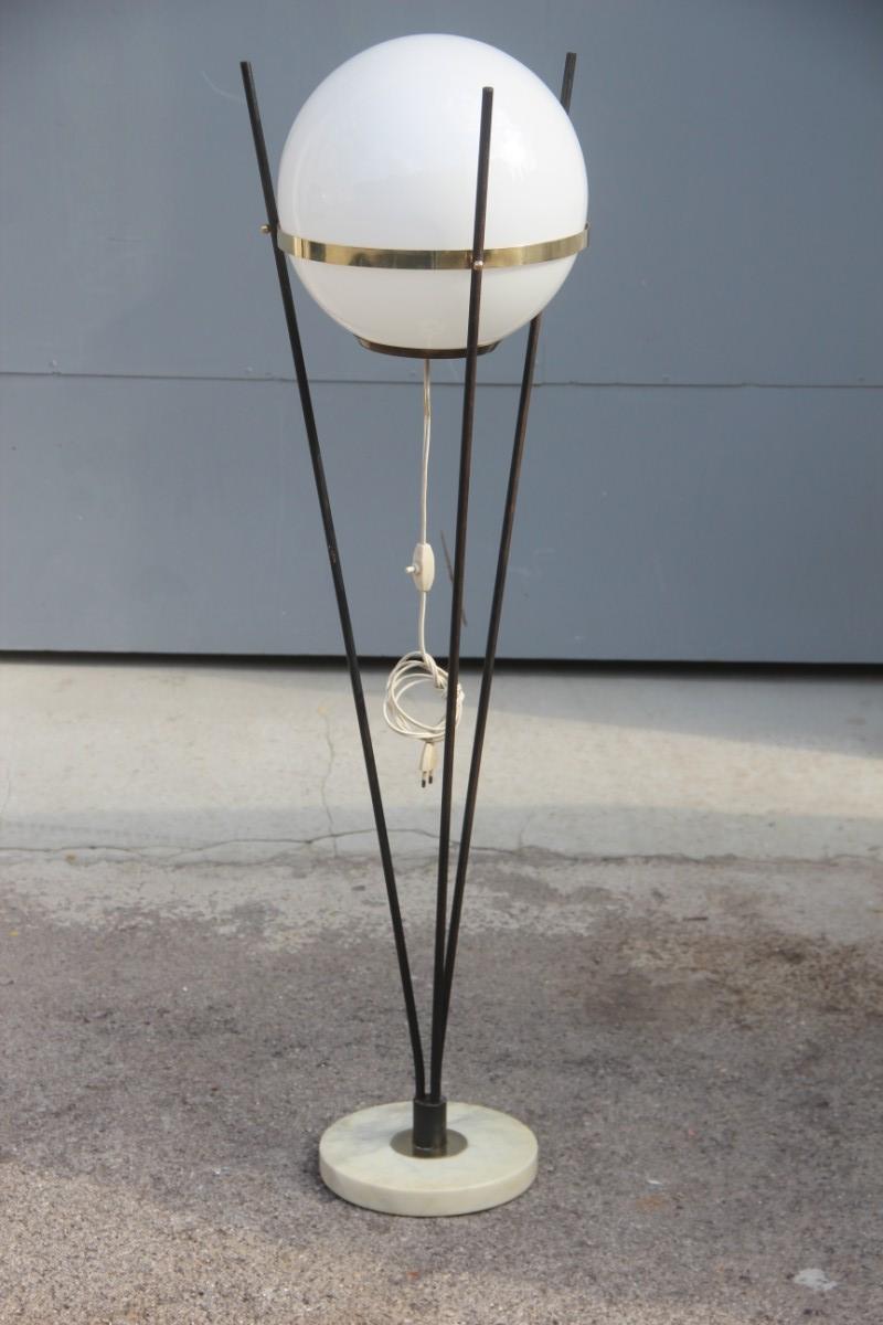 Round Midcentury Italian Floor Lamp Brass Metal Glass Ball Stilnovo Design, 1950 1