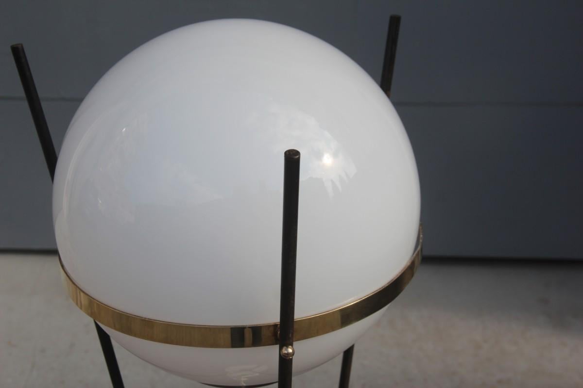 Round Midcentury Italian Floor Lamp Brass Metal Glass Ball Stilnovo Design, 1950 2