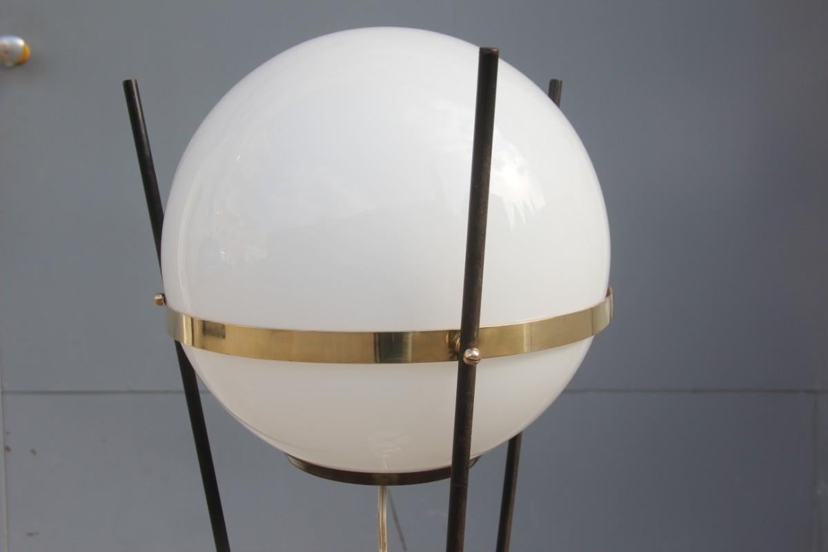 Round Midcentury Italian Floor Lamp Brass Metal Glass Ball Stilnovo Design, 1950 4